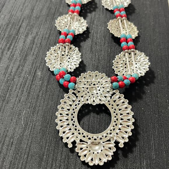 Unbranded Southwest Red & Turquoise Howlite Necklace Adjustable 22-24 inches - Picture 4 of 4